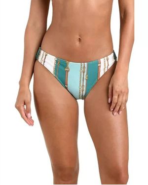 L'Agence Nicole Belt Stripe Classic Bikini Bottom - Blue