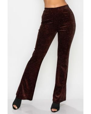 TRUEDAMES Glittery Flare High-Rise Elastic Pants - Black
