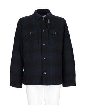 Woolrich Dark Plaid Wool-Blend Shirt Jacket - Blue