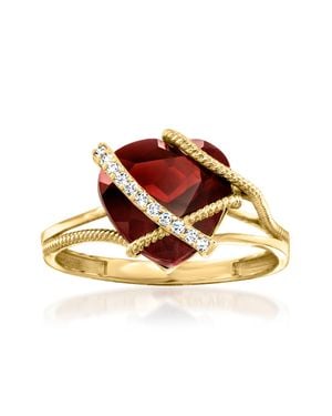 Ross-Simons Garnet Heart Ring With Diamond Accents - Brown