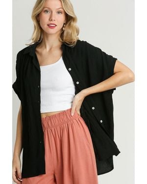TRUEDAMES Full Size Textured Button Down Short Sleeve Shirt Plus Size - Black