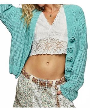 Pol Long Sleeve Exaggerated Button Sweater Cardigan Top - Blue