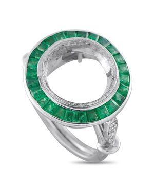 LB Exclusive Antique Platinum Diamond And Emerald Mounting Ring Mf10-082526 - Green
