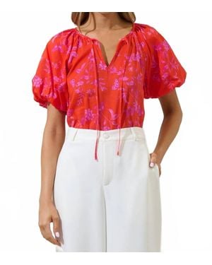 Sugarlips Fia Floral Overseas Balloon Sleeve Top - Red