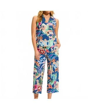 Fdj Floral Mid Rise Wide Leg Pant - Blue