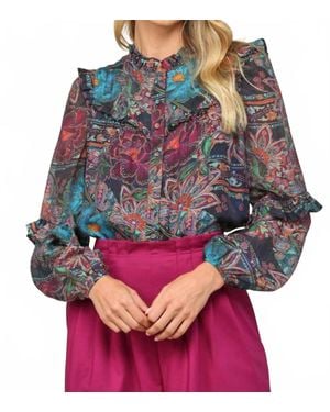 Fate Autumnal Garden Ruffle Blouse - Red
