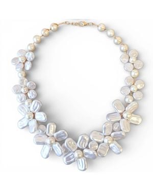 Bijoux Envie Flower Collar Pearl Necklace - Metallic