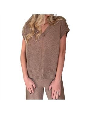 Miou Muse Zoe Knit Sleeveless V-Neck Top - Brown