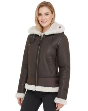 Infinity Leather Creck Hooded Sheepskin Flying Leather Jacket-Orford - Black