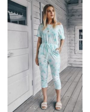 TRUEDAMES Fashnzfab Tie Dye One Shoulder Drawstring Fit Jumpsuit - Blue