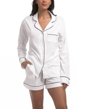 Petite Plume Luxe Pima Long Sleeve Short Set - White
