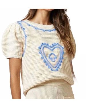 Lalavon Heart Embroidered Puff Sleeve Top - Multicolor