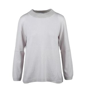 Gran Sasso Cashmere Blend Crew Neck Pullover With Subtle Shimmer - Gray