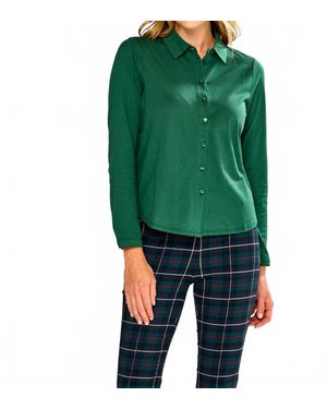 InCashmere Long Sleeve Cotton Knit Shirt - Green