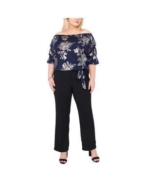 Msk Metallic Floral Print Blouse - Blue