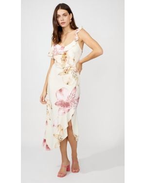 FRANK LYMAN Floral Wrap Midi Dress - Natural
