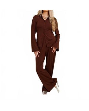 Elan Espresso Wide Leg Pants - Red