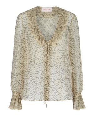 Valentino Polka Dot Silk-Chiffon Blouse - Natural