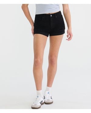 Aéropostale Flex Effects High-Rise Denim Midi Shorts - Black