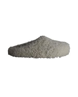 Marni Sabot Round-Toe Shearling Mules - Gray
