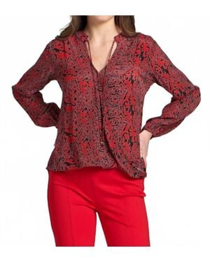Apny Crossover Printed Long Sleeve Blouse - Red