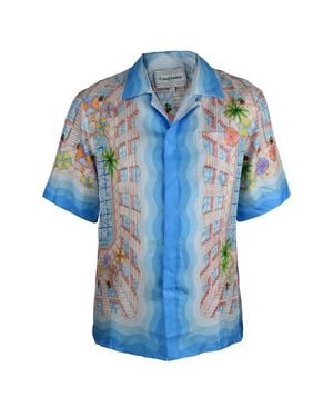 CASABLANCA Pastel Silk "Le Plongeon" Shirt - Blue