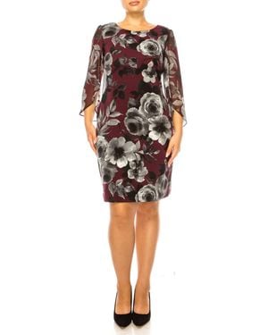 Connected Apparel Floral Split-Sleeve Sheath Dress - Black