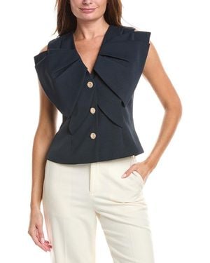 Gracia Ruffle Front Button Down Sleeveless Jacket - Blue