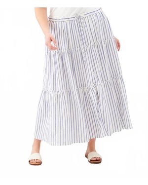 Karen Kane Stripe Tiered Midi Skirt - White