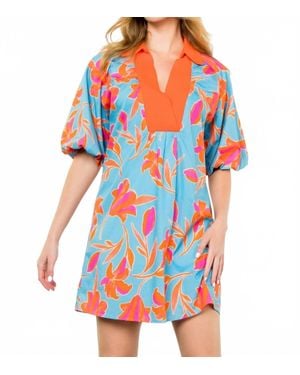 Thml Puff Sleeve Flower Print Mini Dress - Blue