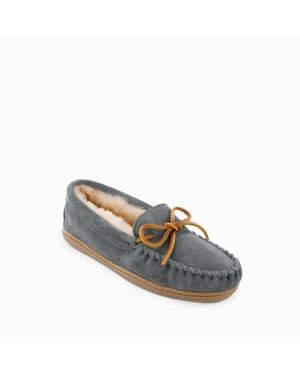 Minnetonka Sheepskin Hardsole Moccasins - Blue