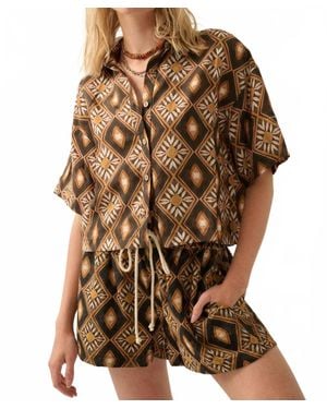 Promesa Geometric Floral-Print Shirt - Brown