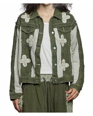 Pol Textured Twill And Floral Patch Jacket - Green