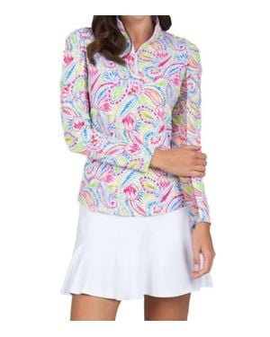 IBKUL Mock Zip Neck Top - White