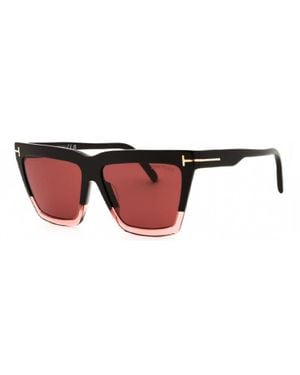 Tom Ford Sunglasses Geometric Full Rim, Dark Frame And Mauve Lens Ft111050Z - Red