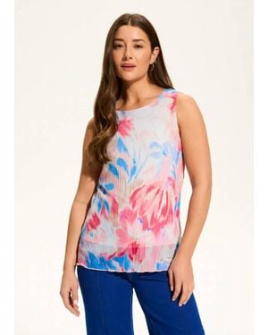 Fdj Sleeveless Crinkle Pleated Mesh Top - White