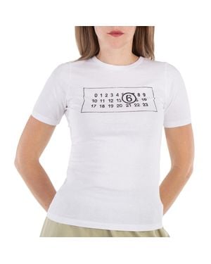MM6 by Maison Martin Margiela Numbers Logo Closed Neck Cotton T-Shirt - White