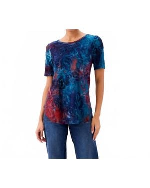 Karen Kane Short Sleeve Burnout Shirttail Top - Blue