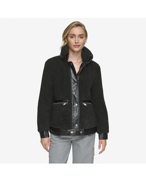 Andrew Marc Zepita Mixed Media Faux Leather Shirt Jacket - Black