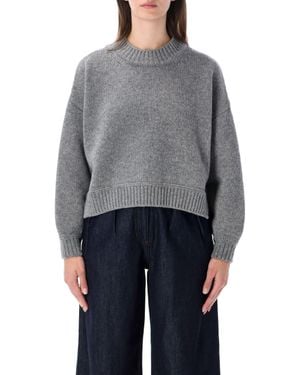 Sessun Spero Wool Mini Sweater With Ribbed Crew Neck & Relaxed Cropped Fit - Gray