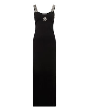 Philipp Plein Long Tank Dress Strass Hexagon - Black