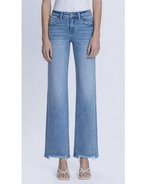 LOVERVET Mid Rise Full Length Distressed Hem Slim Wide Leg Jeans - Blue