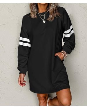Dear Lover Contrast Banded Sleeve Sweatshirt Dress - Black