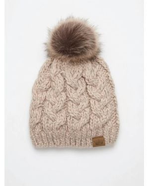 Panache Cable Knit Pom Hat - Natural