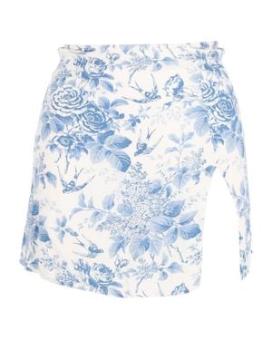 Reformation Margot Floral Print Mini A-Line Skirt With Slit - Blue