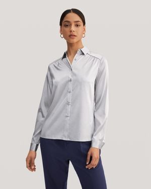 LILYSILK Long Sleeves Collared Silk Blouse - Gray