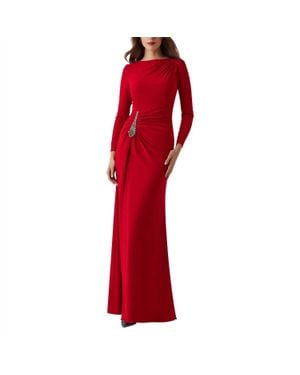 Teri Jon Long Sleeve Ruched Gown - Red