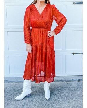 Hayden LA Going Somewhere Lurex Ribbed Long Sleeve Surplice Dress - Red
