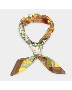 TRUEDAMES Four-Leaf Clover And Flower Bandana Scarf - Yellow