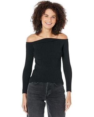 BCBGMAXAZRIA Sweater Rib Knit Off-The-Shoulder Cozy Jdm1057 - Black